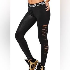 Zumba XS Black Slash Ankle Leggings NWT